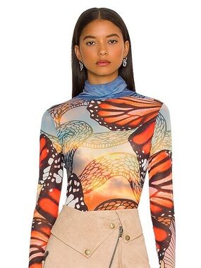 AFRM Zadie Top Butterfly 🦋Monarch-Print Mock Neck Long Sleeve Top - Orange Multi